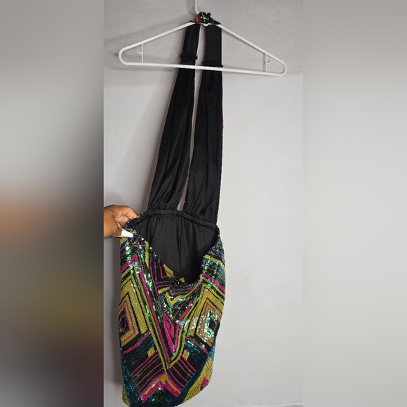 NWT FASHION NOVA  Halter Sequin Mini Dress - Multicolored Size M - Picture 4 of 8